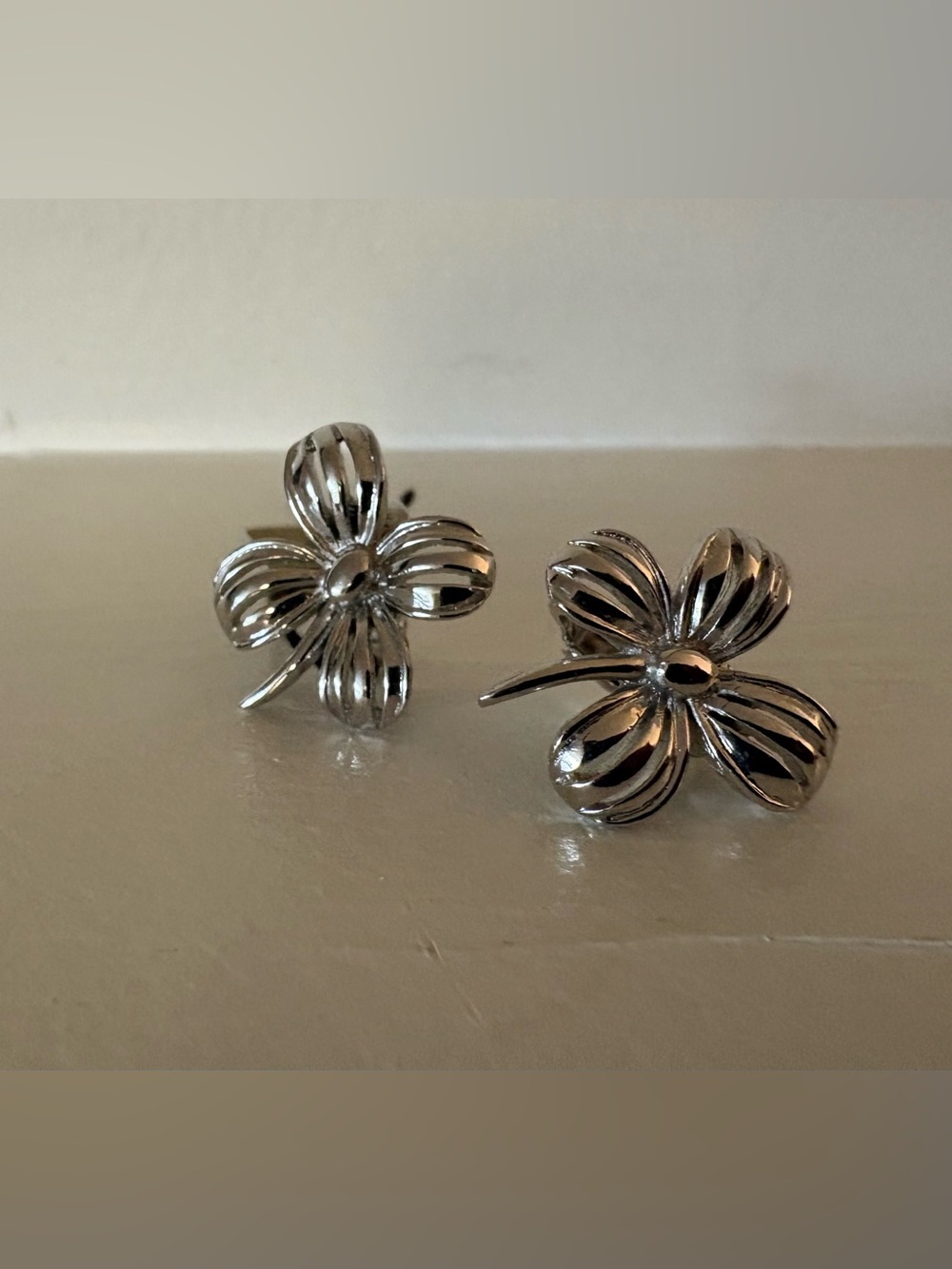 Vintage Crown Trifari Silver Floral Clip Earrings - MCM